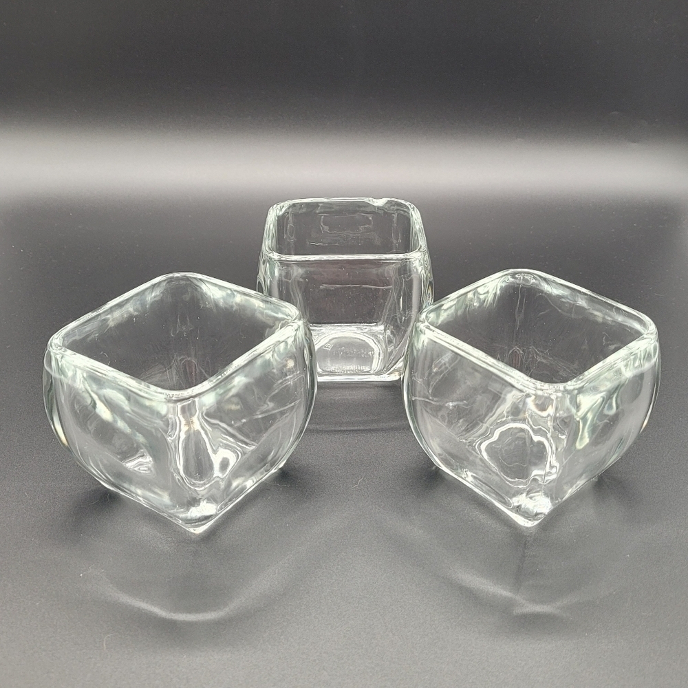 Votive Tapered Square Clear Glass Curved Vase Flower Pot Candy Dish Set of 3​​​
